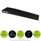 GSR16 - 60mm Long Approach Ramps — Nominal length: 1100 mm; Nominal width: 300 mm; Platform height: 60 mm; Incline: 4°; Platform length: 300 mm. One-piece design Dimensions are nominal. Confirm suitability for your vehicle and equipment.