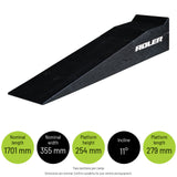 GSR4 - 254mm Two Piece Service Ramps — Nominal length: 1701 mm; Nominal width: 355 mm; Platform height: 254 mm; Incline: 11°; Platform length: 279 mm. Two sections per ramp Dimensions are nominal. Confirm suitability for your vehicle and equipment.