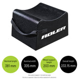 GSR6 - 203mm Wheel Cribs — Nominal length: 381 mm; Nominal width: 305 mm; Wheel support height: 203 mm; Overall height: 232.15 mm. One-piece support • Curved tyre seat No drive-on approach. Raise the vehicle separately for placement.
