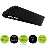 RLR1 - 101mm Rack Ramps — Nominal length: 698 mm; Nominal width: 355 mm; Nominal height: 101 mm; Incline: 9°; Rear recess: 76 mm. One-piece design Dimensions are nominal. Confirm suitability for your vehicle and equipment.