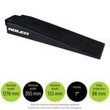 RLR2 - 133mm Hook Nose Rack Ramps — Nominal length: 1219 mm; Nominal width: 355 mm; Nominal height: 133 mm; Incline: 7°; Hook projection: 86 mm. Check the connection dimensions against your equipment. Dimensions are nominal. Confirm suitability for your vehicle and equipment.
