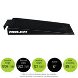 RLR3 - 127mm Hook Nose Rack Ramps — Nominal length: 1206 mm; Nominal width: 502 mm; Nominal height: 127 mm; Incline: 6°; Hook projection: 89 mm. Check the connection dimensions against your equipment. Dimensions are nominal. Confirm suitability for your vehicle and equipment.