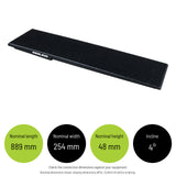 TOR5 - Tow Ramp Extensions — Nominal length: 889 mm; Nominal width: 254 mm; Nominal height: 48 mm; Incline: 4°. Check the connection dimensions against your equipment. Nominal dimensions shown; drawing dimensions differ. Confirm fit before ordering.