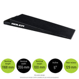 TRR1 - 100mm Trailer Ramps — Nominal length: 1168 mm; Nominal width: 355 mm; Nominal height: 100 mm; Incline: 5°; Rear recess: 129 mm. One-piece design Dimensions are nominal. Confirm suitability for your vehicle and equipment.