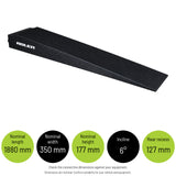 TRR5 - 177mm Tilt Trailer Ramps — Nominal length: 1880 mm; Nominal width: 350 mm; Nominal height: 177 mm; Incline: 6°; Rear recess: 127 mm. Check the connection dimensions against your equipment. Dimensions are nominal. Confirm suitability for your vehicle and equipment.